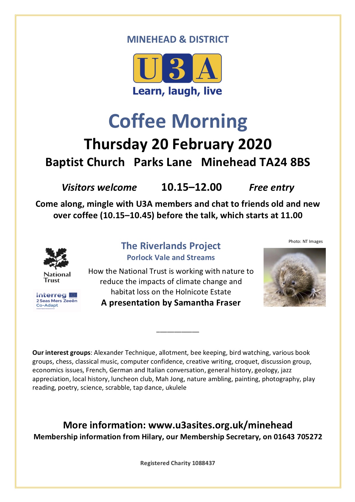 U3A Coffee Morning Poster February 2020