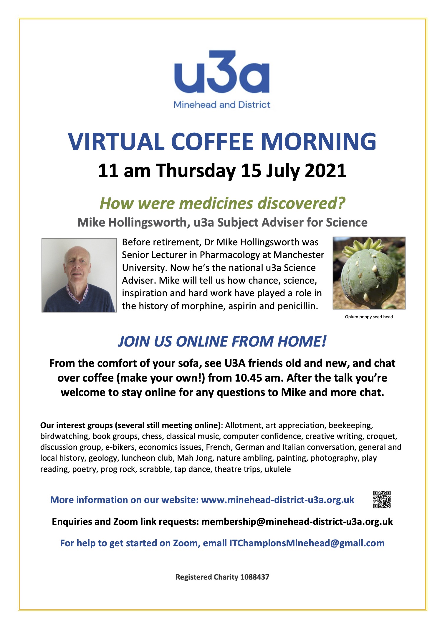 u3a Coffee Morning Poster July 2021